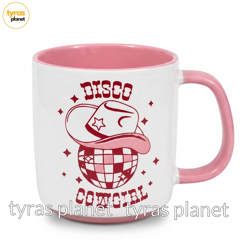Blue Sky Spectrum Disco Cowgirl Coffee Mug Pink Country Western Ceramic 18oz
